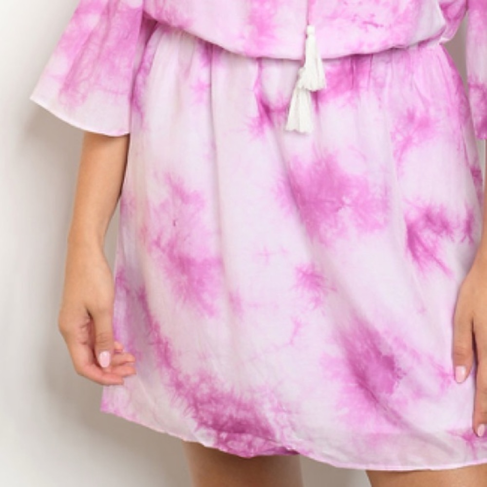 Magenta & white 3/4 cold-shoulder tie dye dress, sz XS - Picture 5 of 8